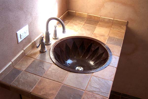 copper sink with lime plaster