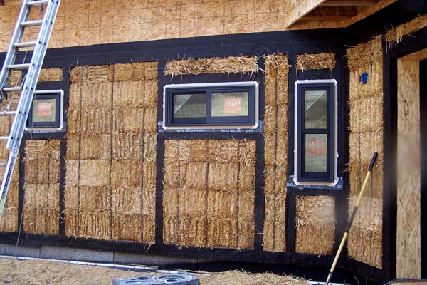 straw bale walls windows installed
