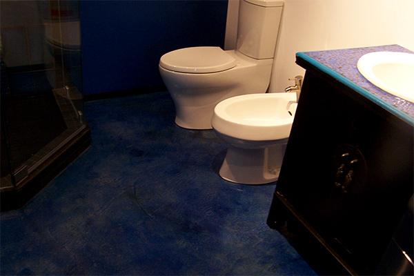 blue stained bathroom floor