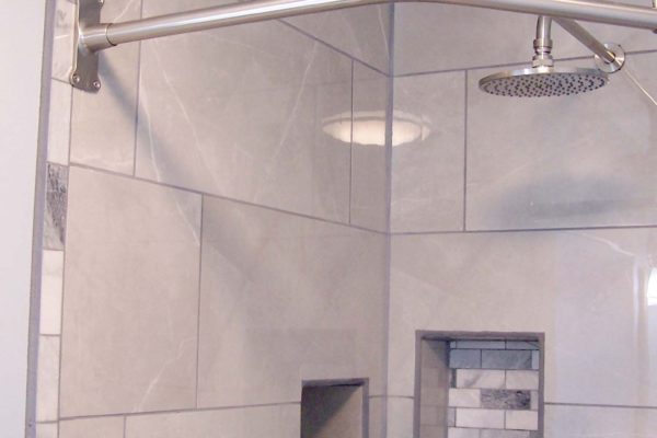 grey tiled shower stall