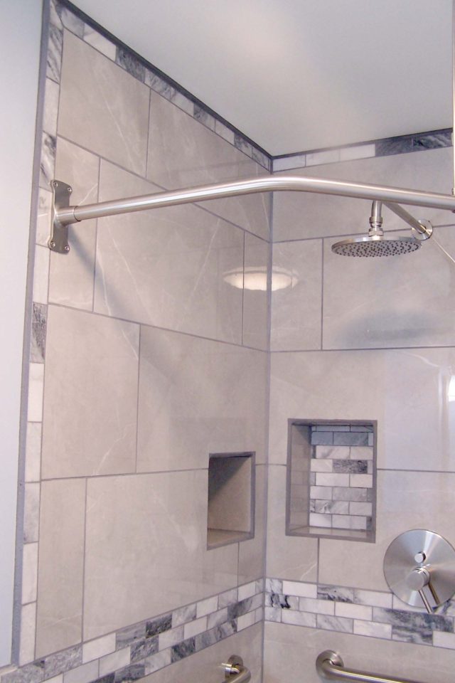grey tiled shower stall