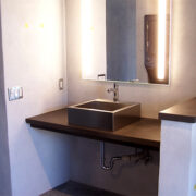 bathroom vanity with flagstone countertop