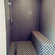metro tiles in walk-in shower